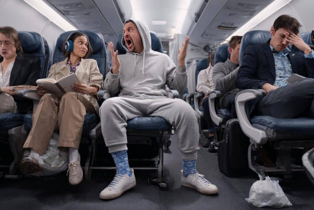 passagers avion bavardages chaussettes retirees