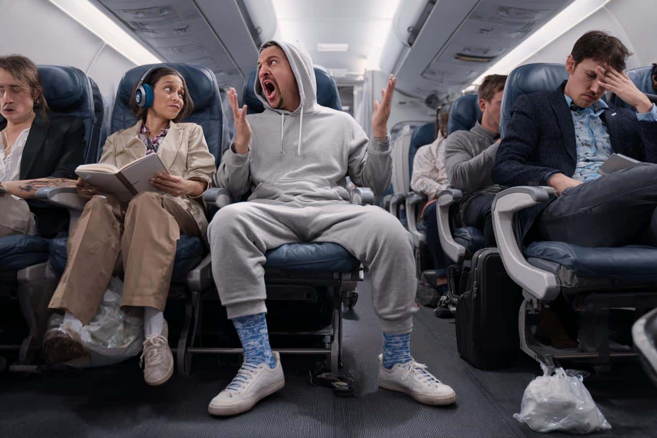 passagers avion bavardages chaussettes retirees